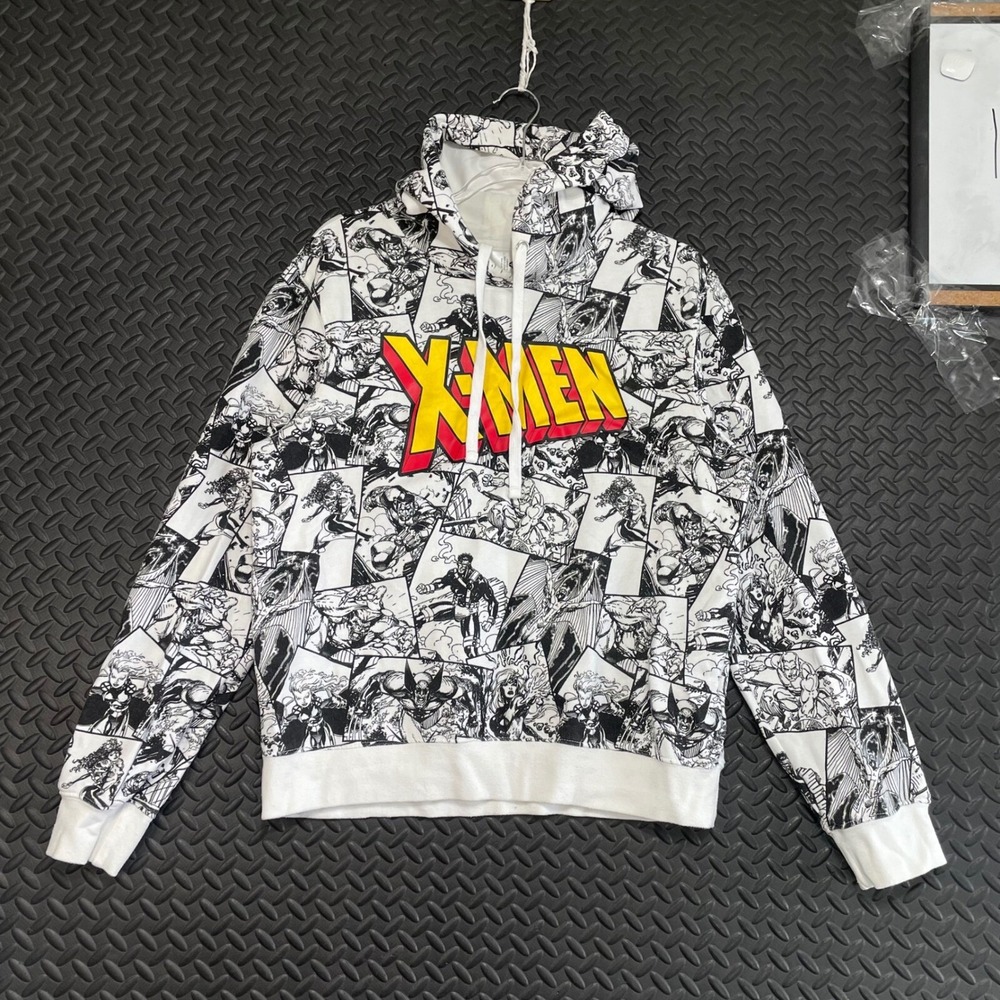 Disney Store Hoodie X-Men White Black Comic Pullover Hoodie Sweater Men's Size S